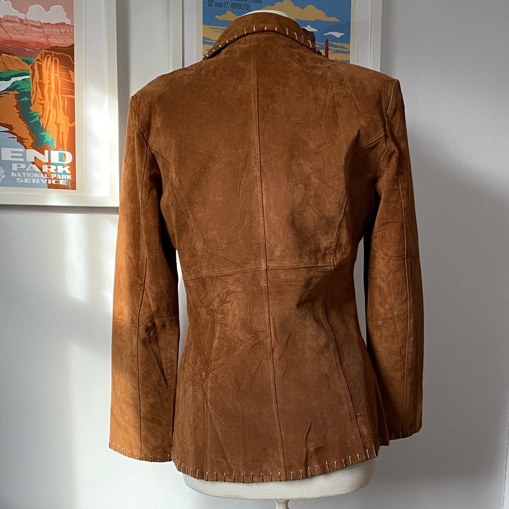Vintage Joe Boxer 100% Suede Tie-Front Brown Jacket - Picture 2 of 10